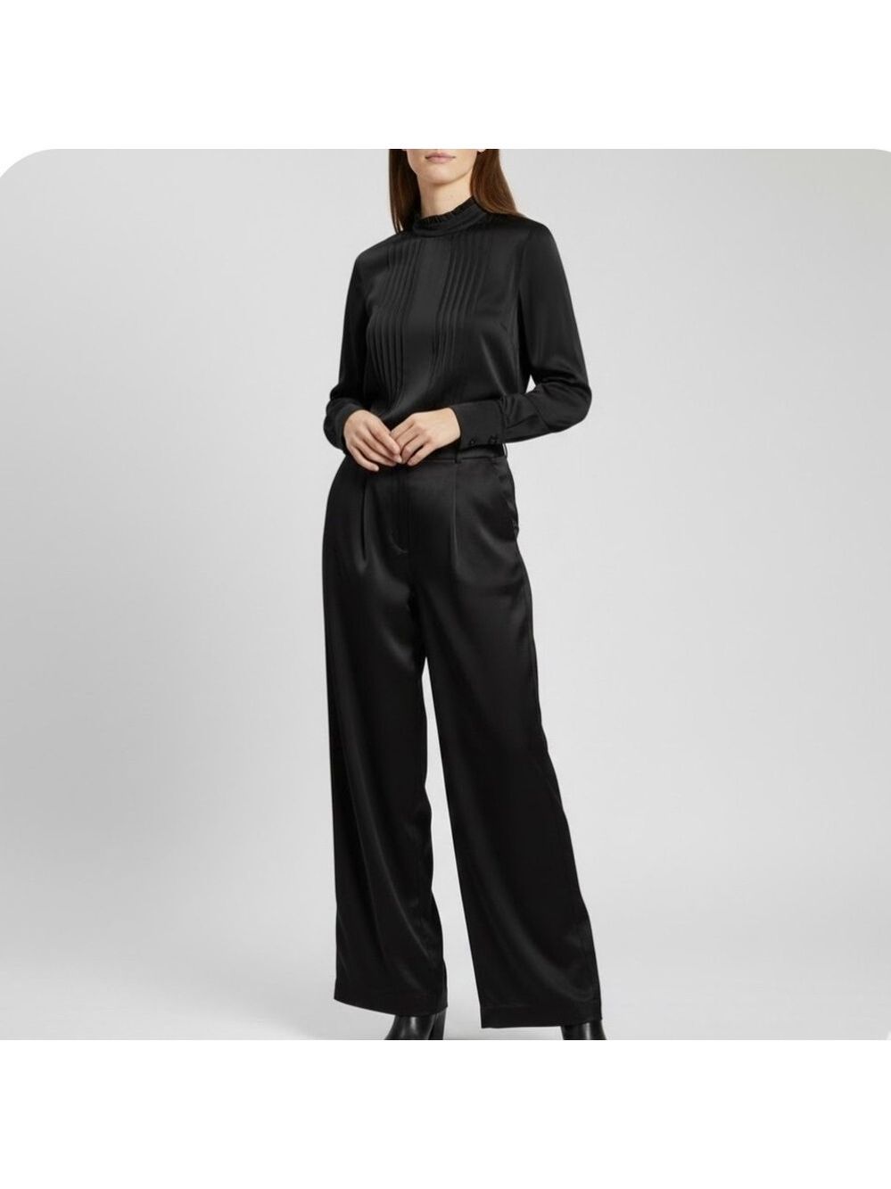 NWT Noisy May Black Satin Wide Leg High Rise Pleated Trouser Pant Sz.S Party